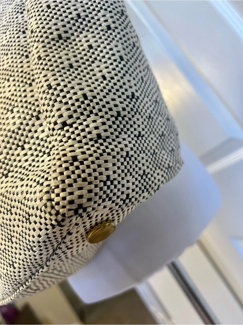 Fossil Sydney Woven Tote Bag Beige Black Checkerboard Zip Top Shoulder Bag luxe
